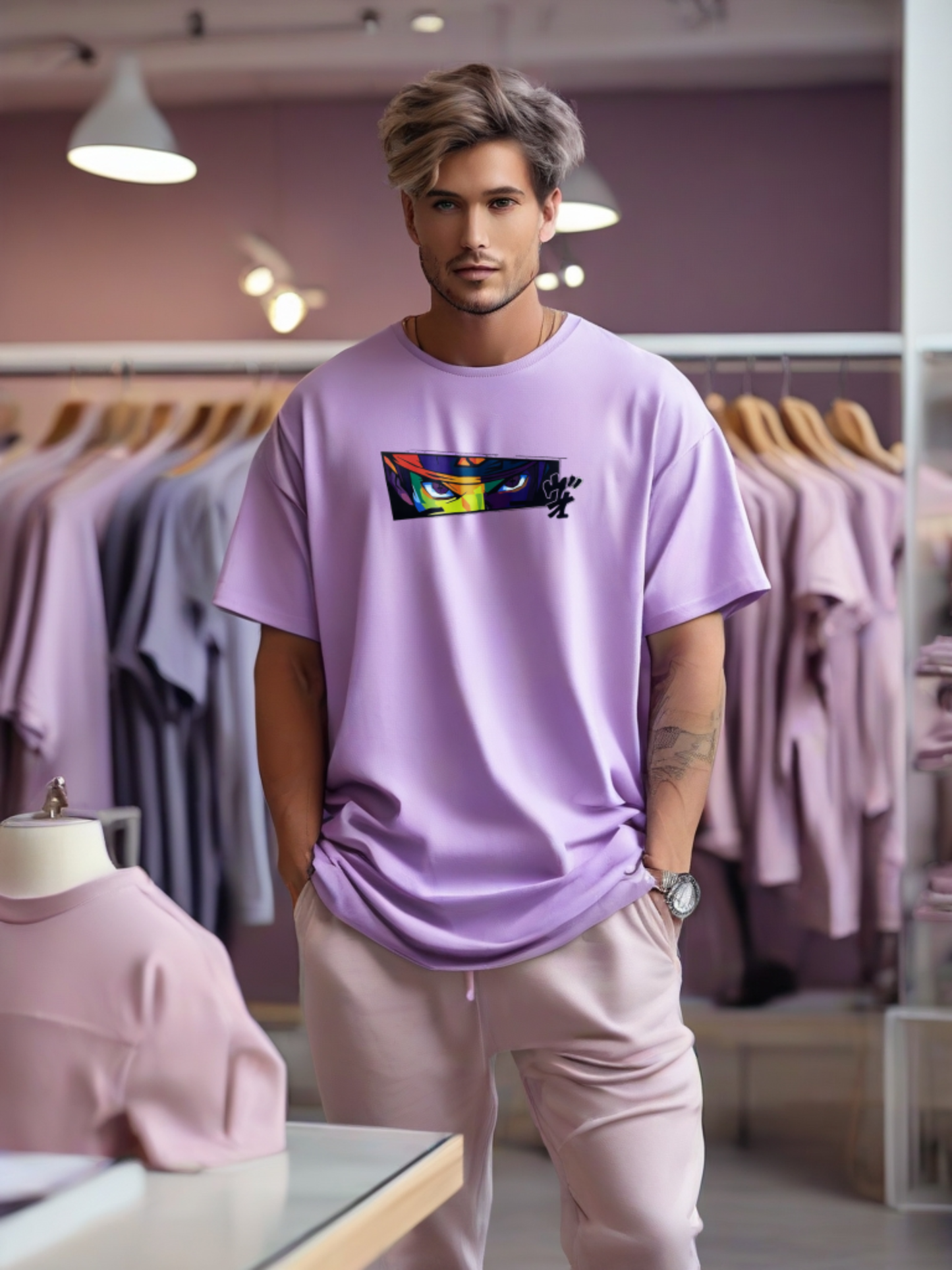 Anime Eyes: Lavender Oversized T-Shirt