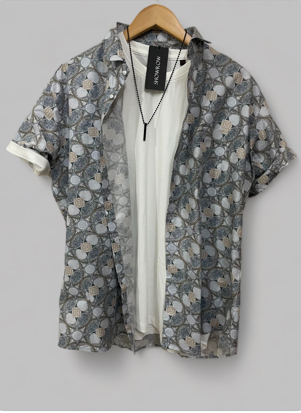 Blue Leaf Printed Half Sleeves Cotton Shirt