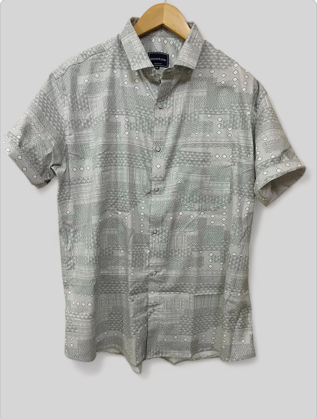 Gray Stretchable Printed Half Sleeves Cotton Shirt