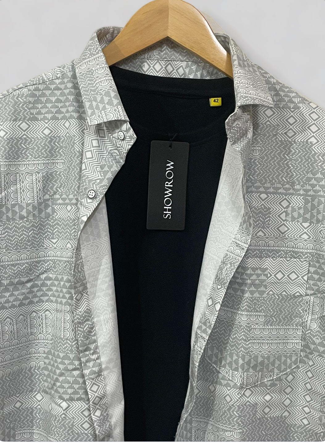 Gray Stretchable Printed Half Sleeves Cotton Shirt
