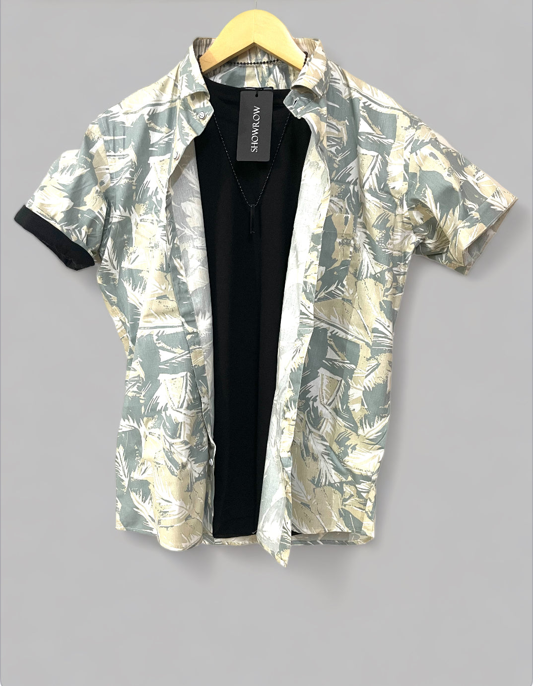 Creamy Gray Printed Half Sleeves Cotton Shirt