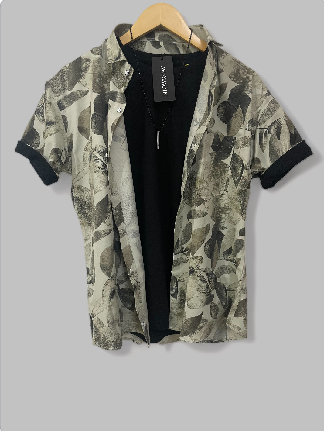 Creamy leaf Printed Half Sleeves Cotton Shirt