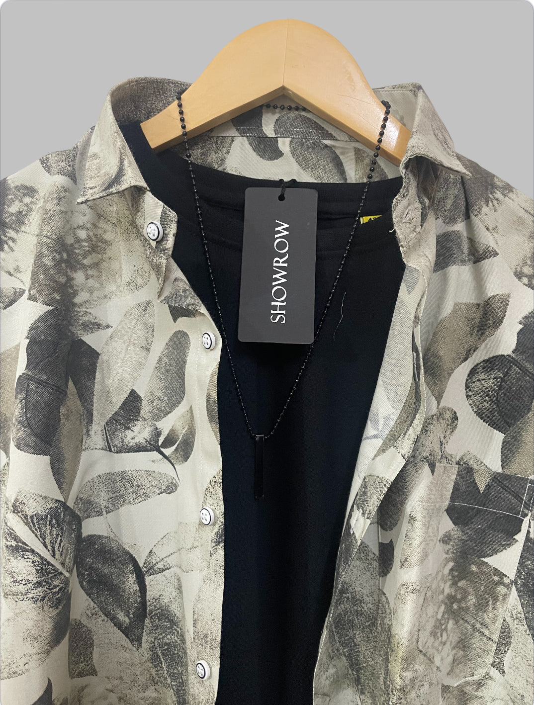 Creamy leaf Printed Half Sleeves Cotton Shirt