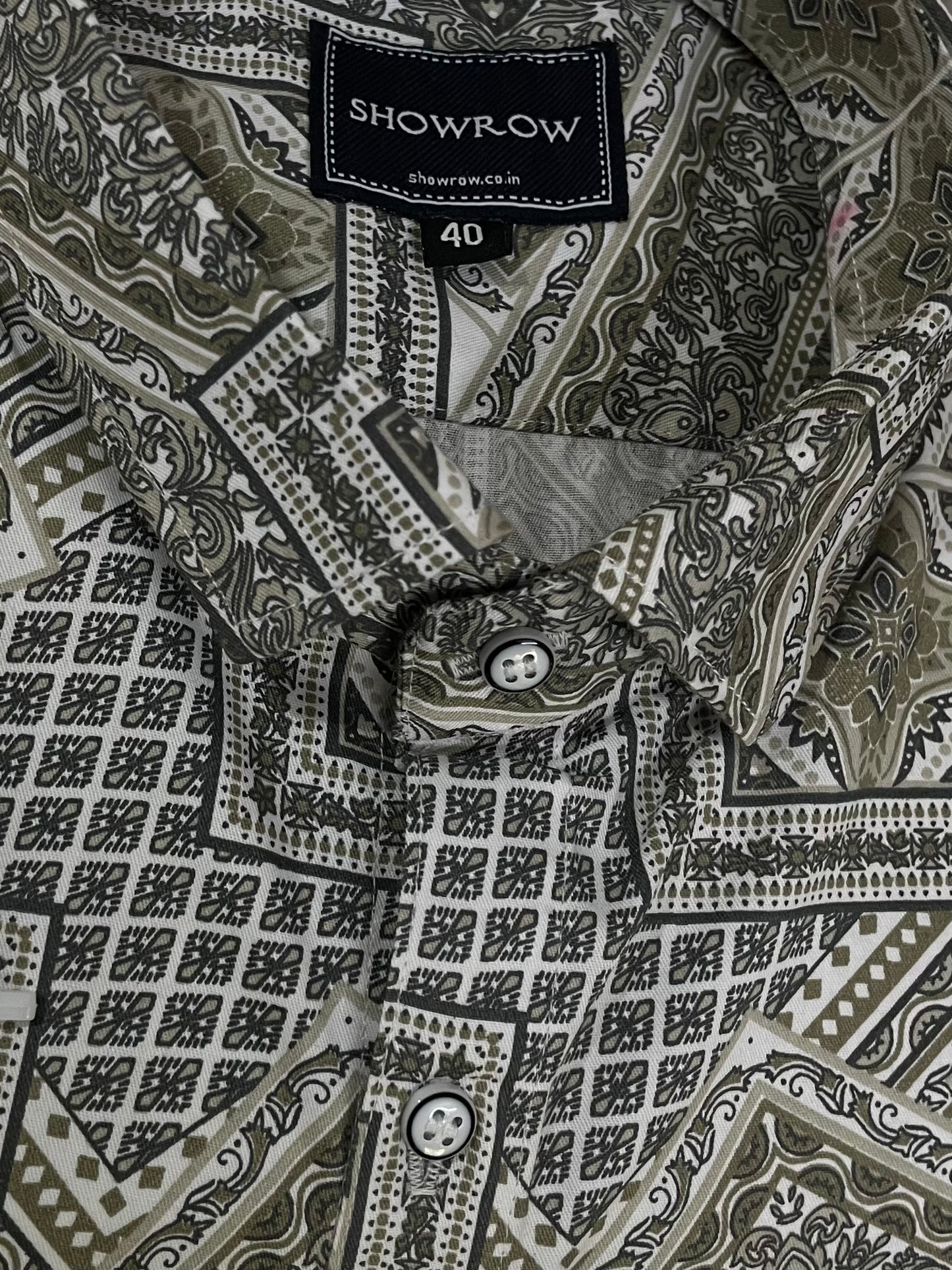 Brown Paisley Pattern Printed Half Sleeves Cotton Shirt