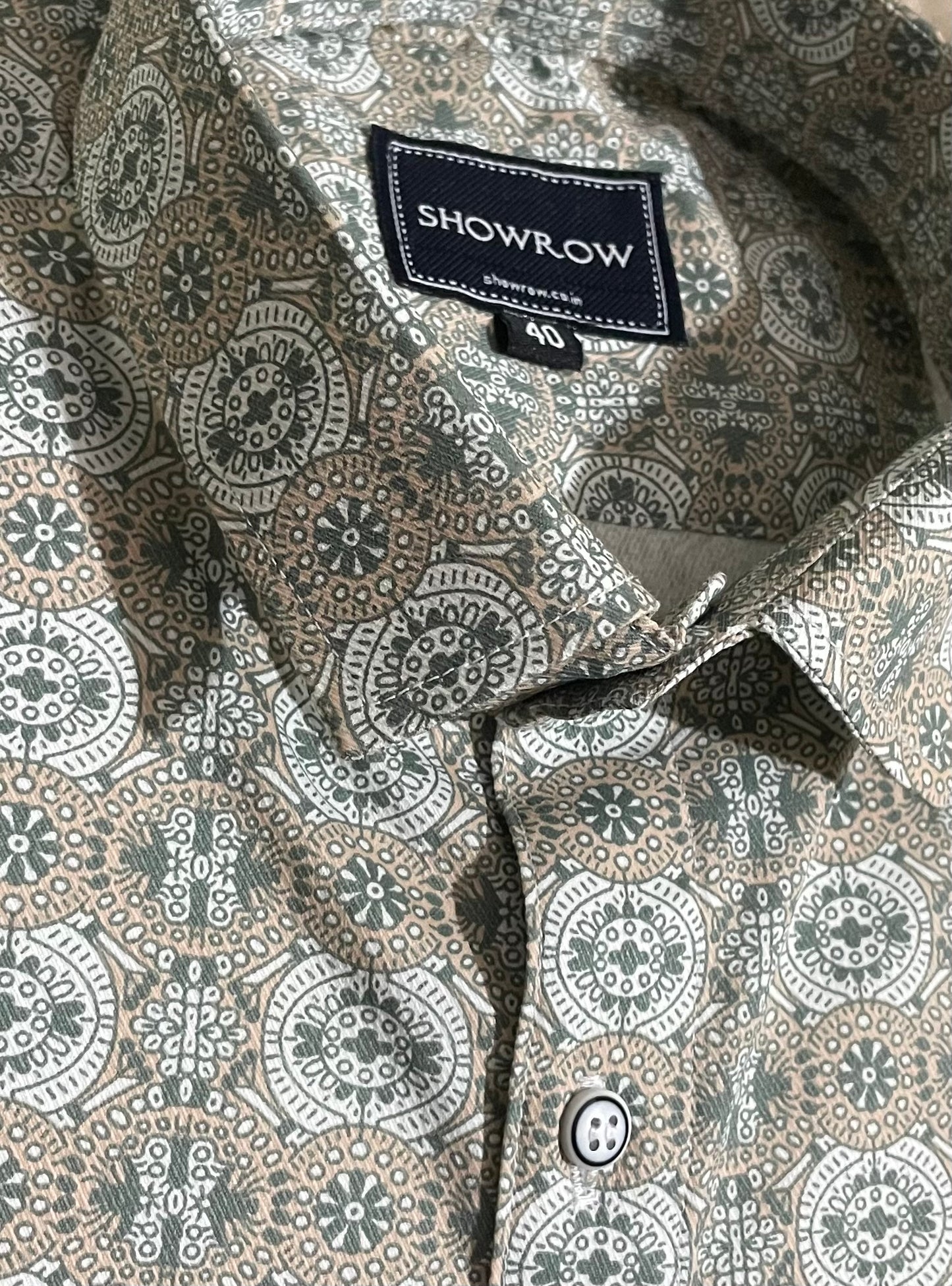 Beige Printed Half Sleeves Stretchable Cotton Shirt