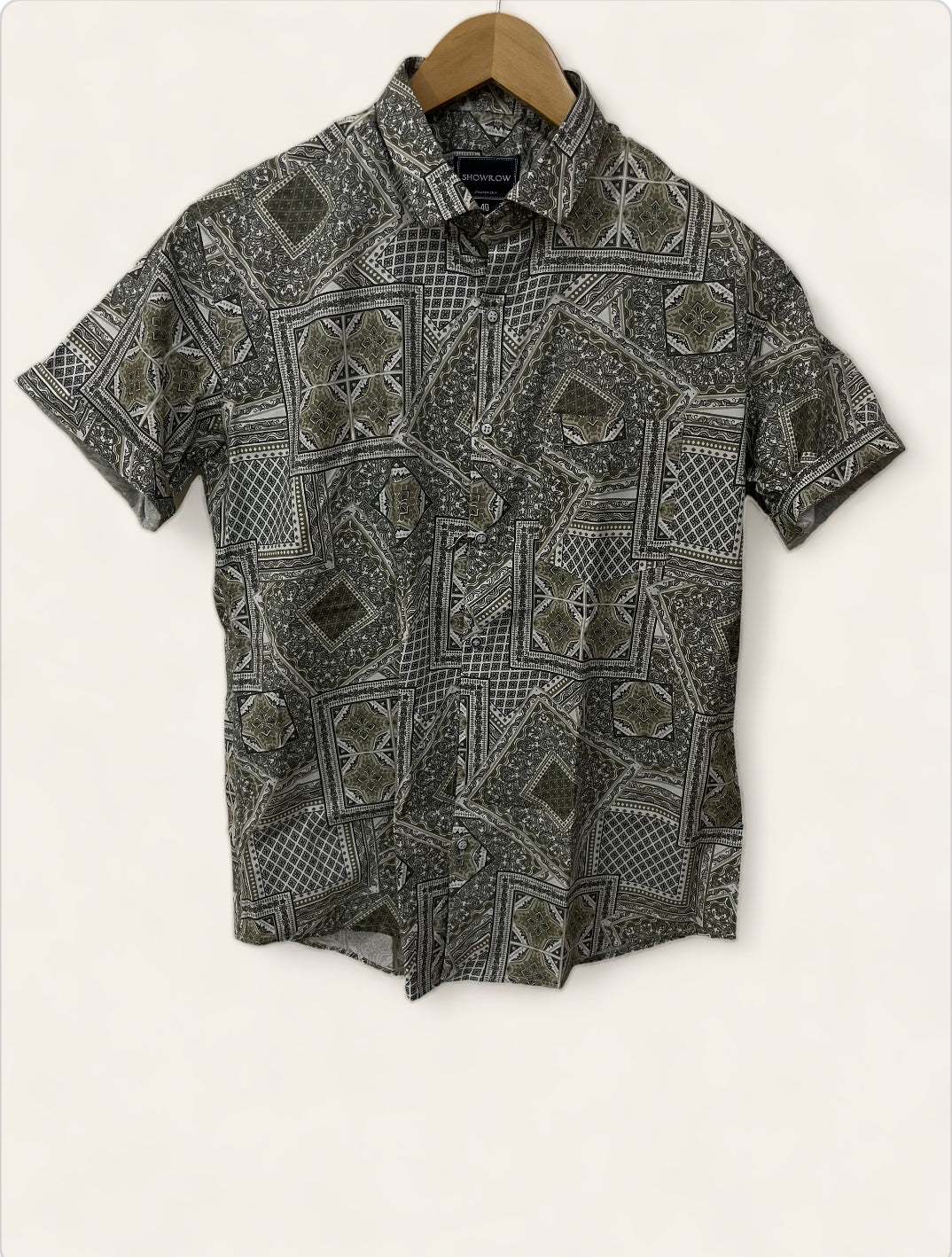 Brown Paisley Pattern Printed Half Sleeves Cotton Shirt