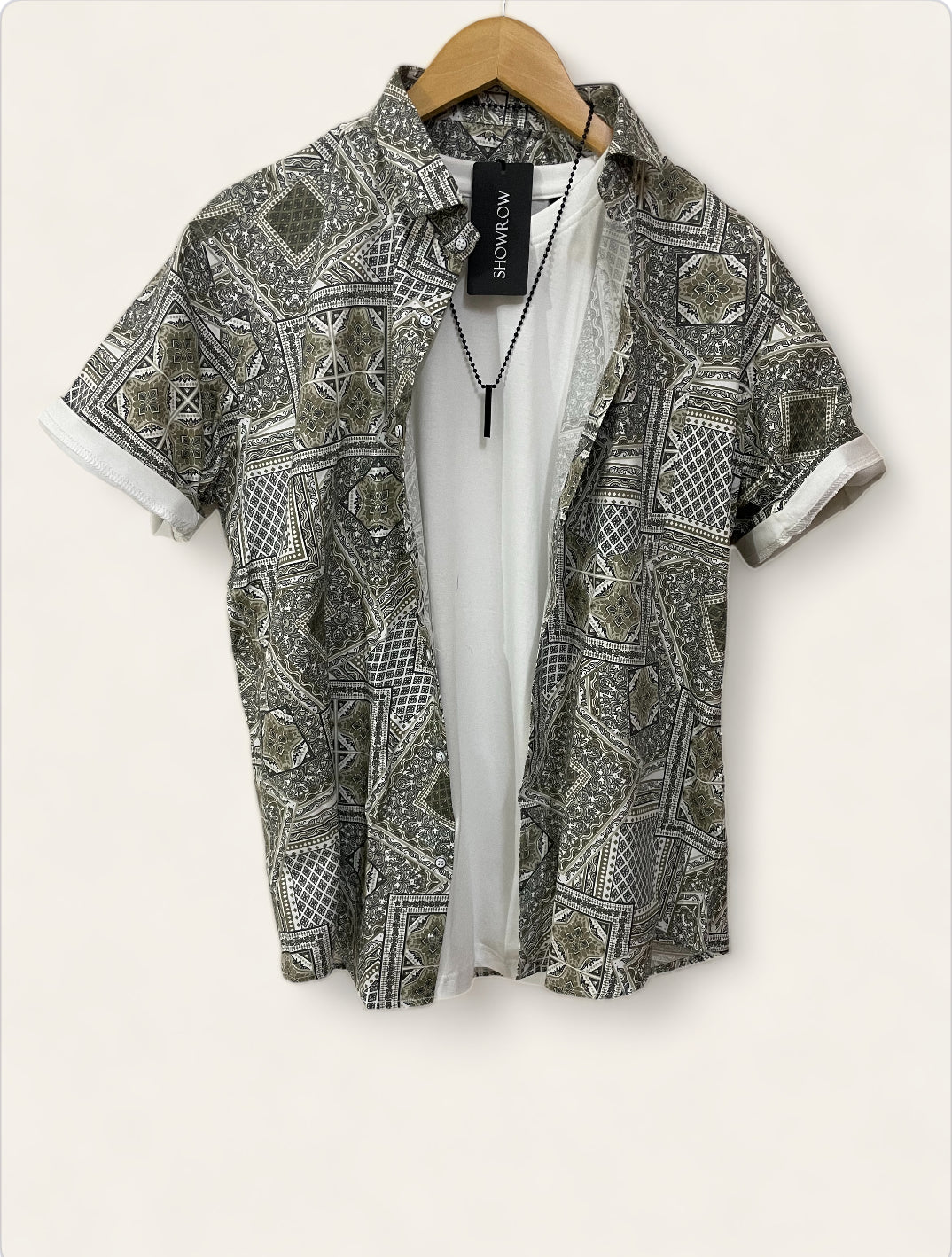Brown Paisley Pattern Printed Half Sleeves Cotton Shirt