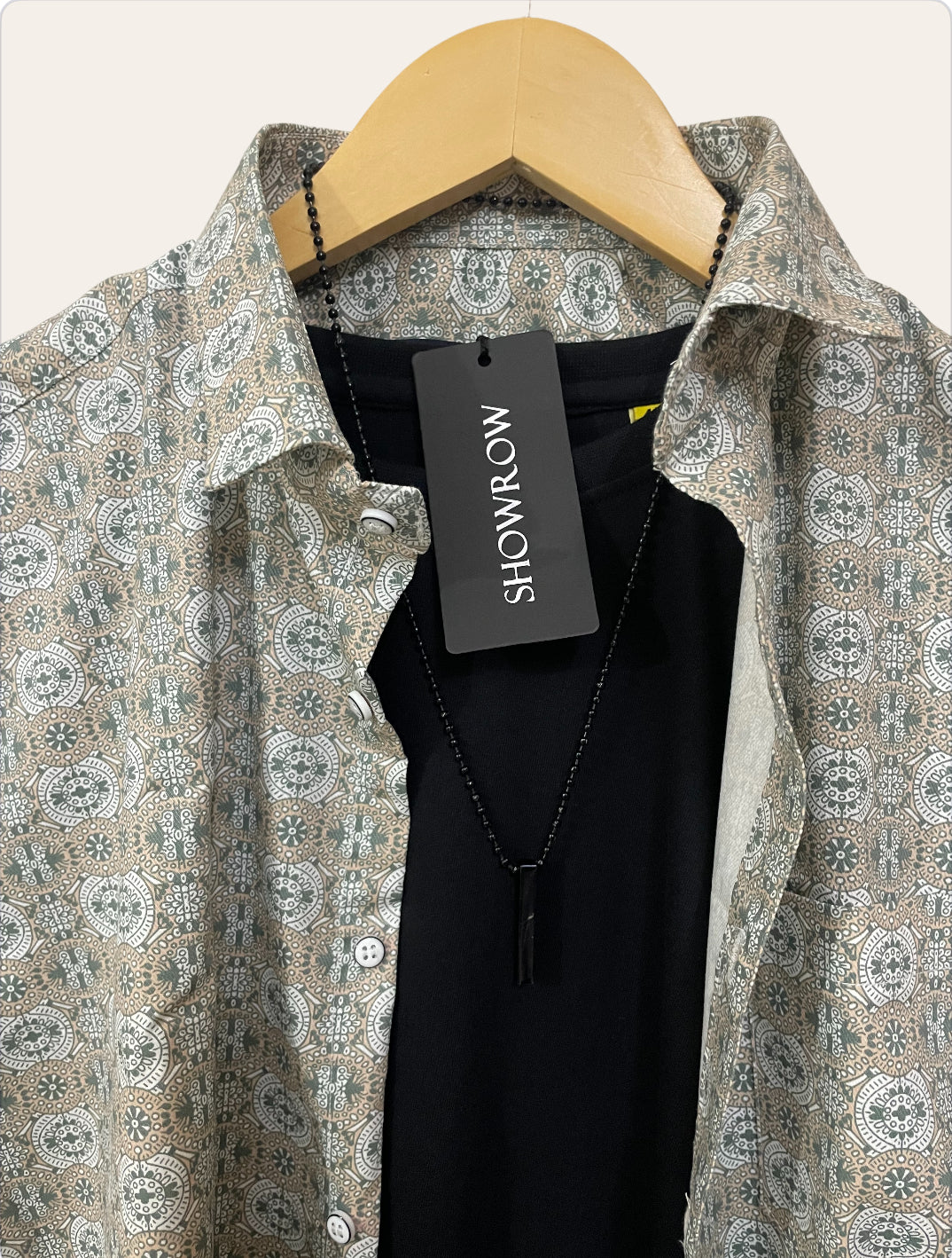 Beige Printed Half Sleeves Stretchable Cotton Shirt