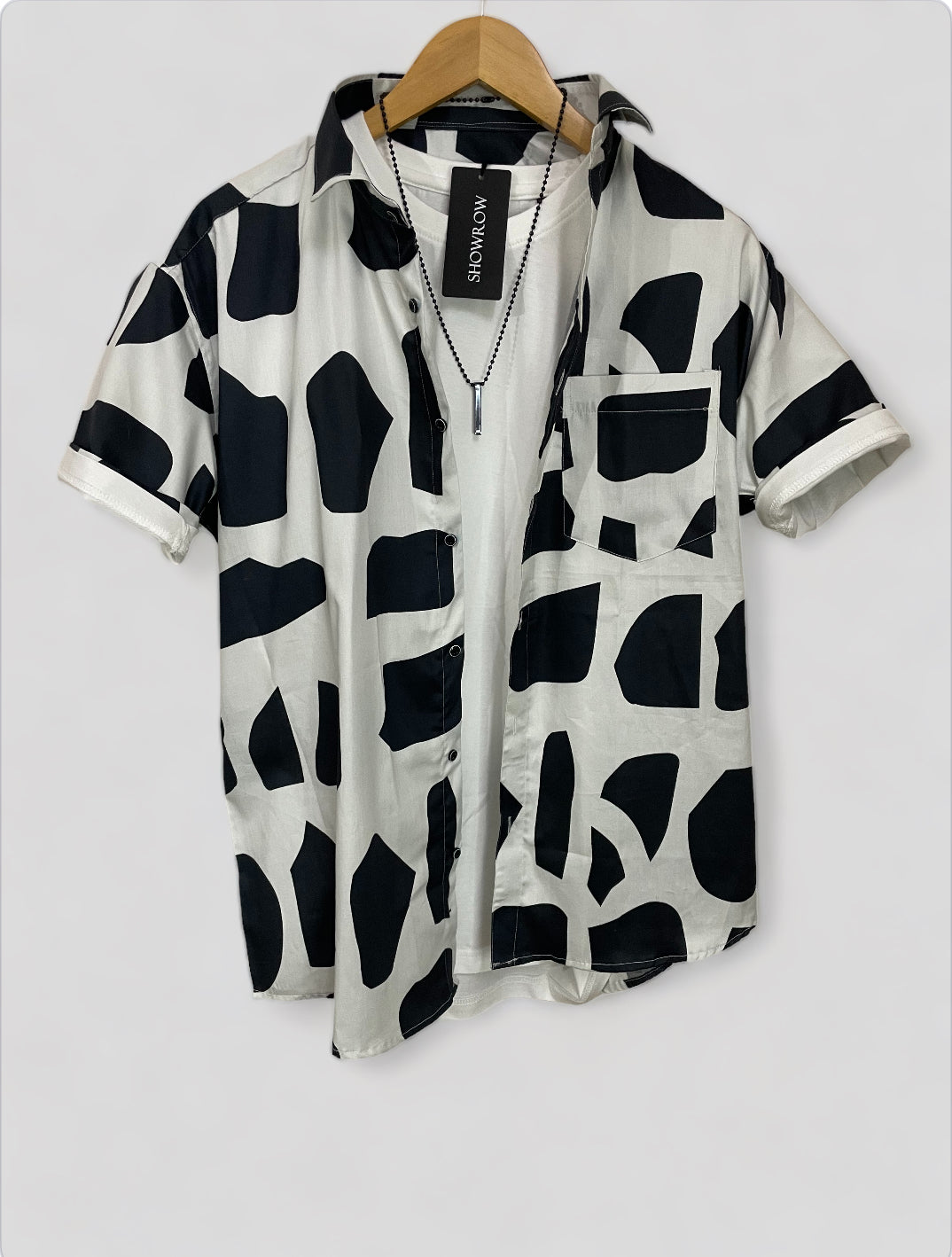 Black Shapes Printed Half Sleeves Cotton Shirt