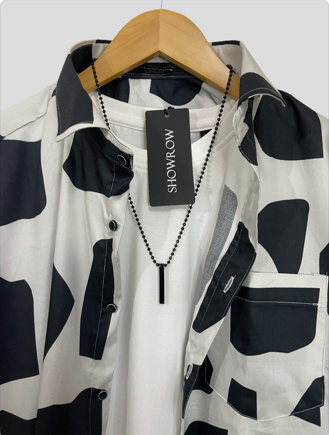 Black Shapes Printed Half Sleeves Cotton Shirt