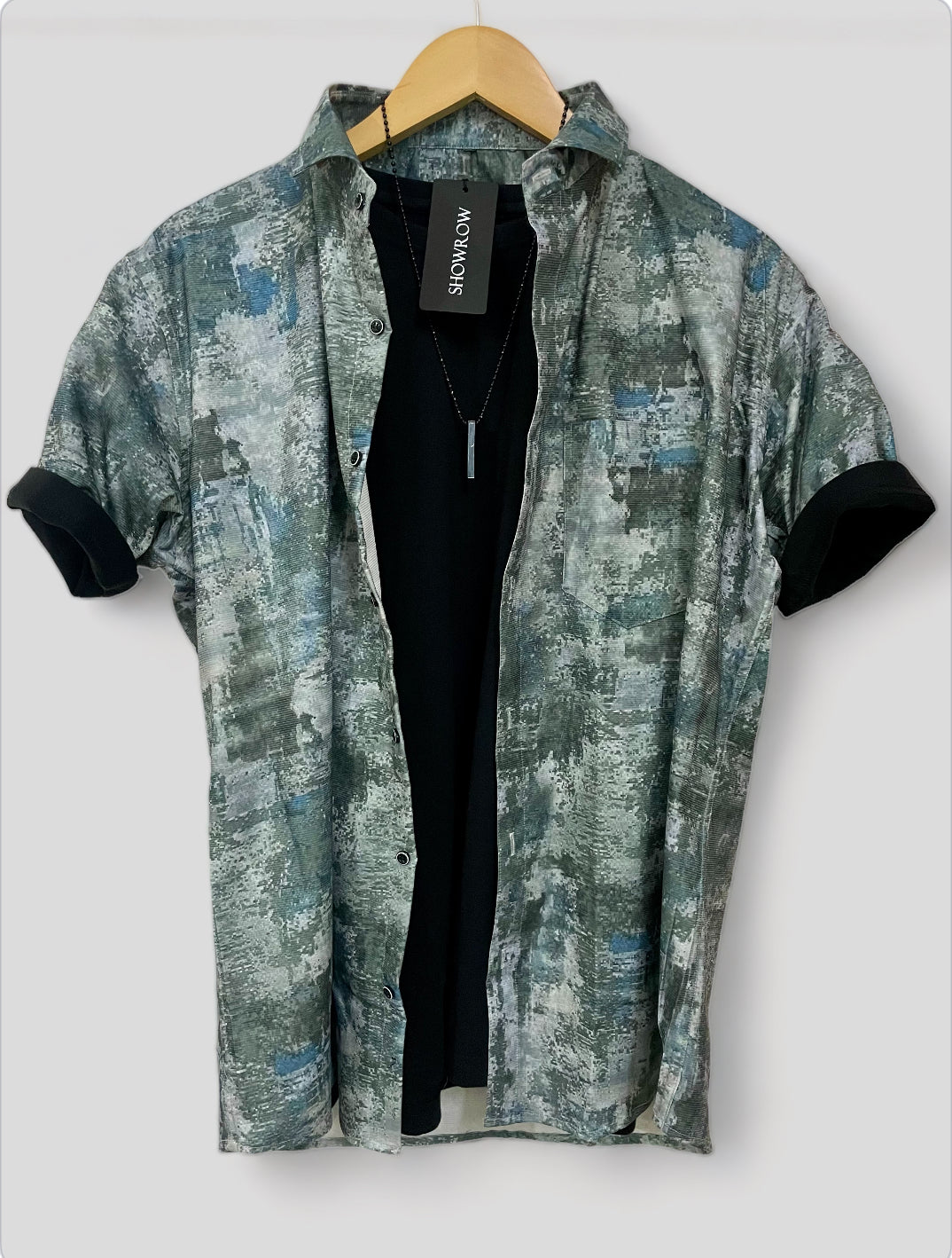 Olive Printed Half Sleeves Cotton Shirt