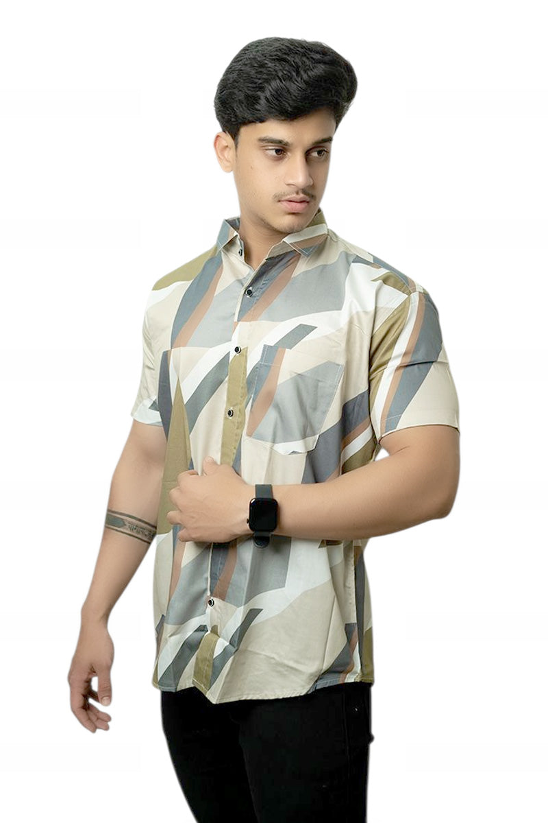 Abstract Brown Printed Half Sleeves Cotton Shirt