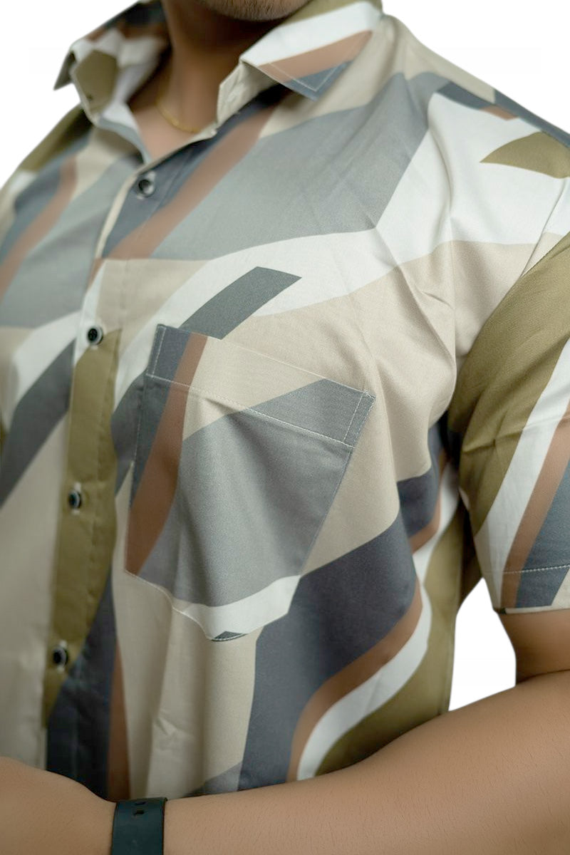 Abstract Brown Printed Half Sleeves Cotton Shirt
