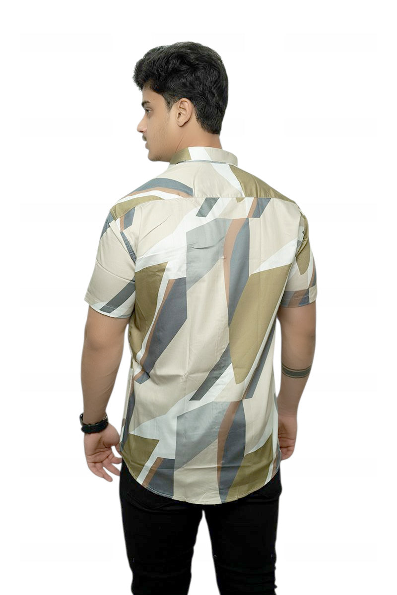 Abstract Brown Printed Half Sleeves Cotton Shirt