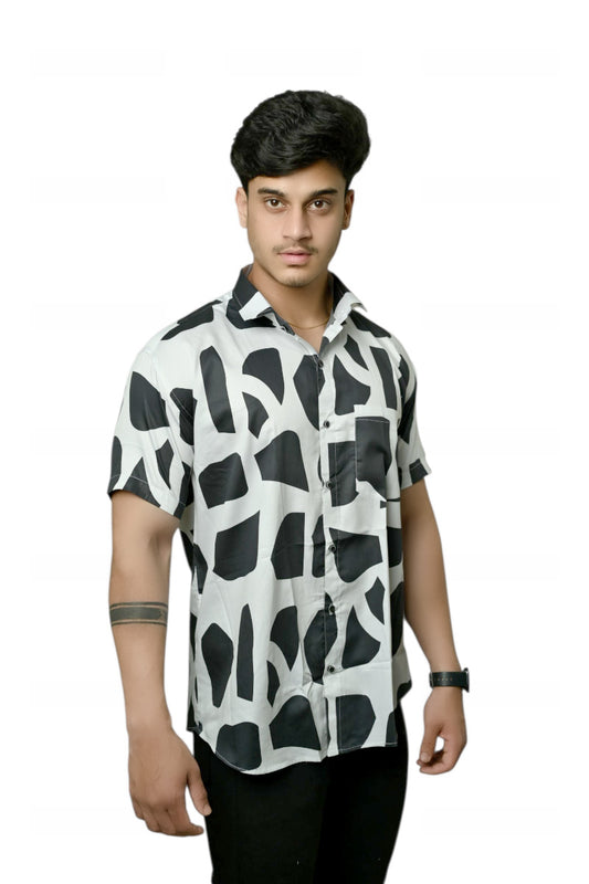 Black Shapes Printed Half Sleeves Cotton Shirt