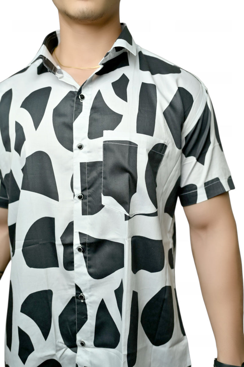 Black Shapes Printed Half Sleeves Cotton Shirt