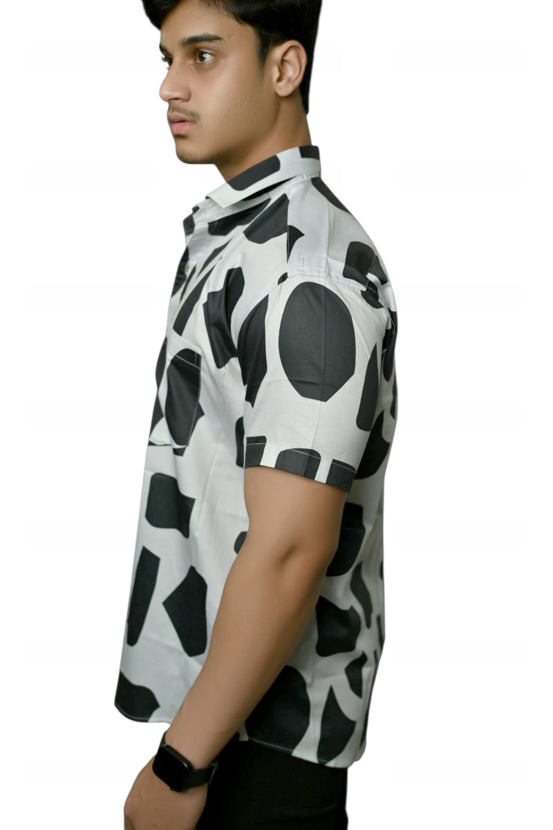 Black Shapes Printed Half Sleeves Cotton Shirt