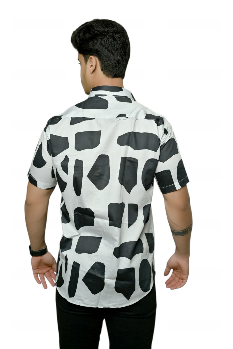 Black Shapes Printed Half Sleeves Cotton Shirt