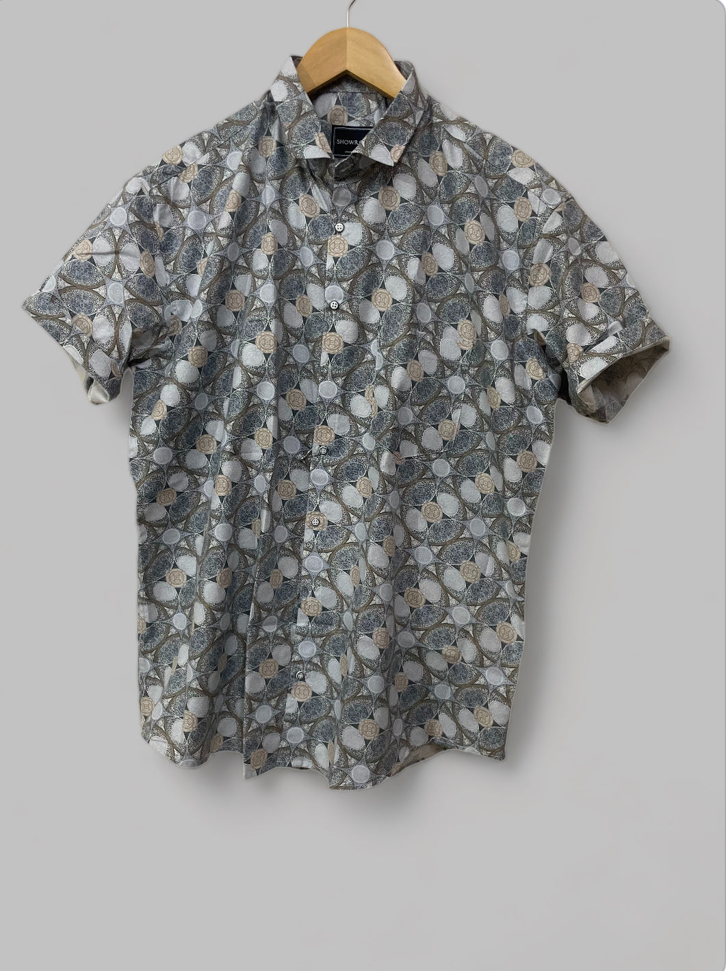 Blue Leaf Printed Half Sleeves Cotton Shirt