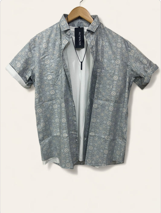 Faint Blue Printed Half Sleeves Cotton Shirt