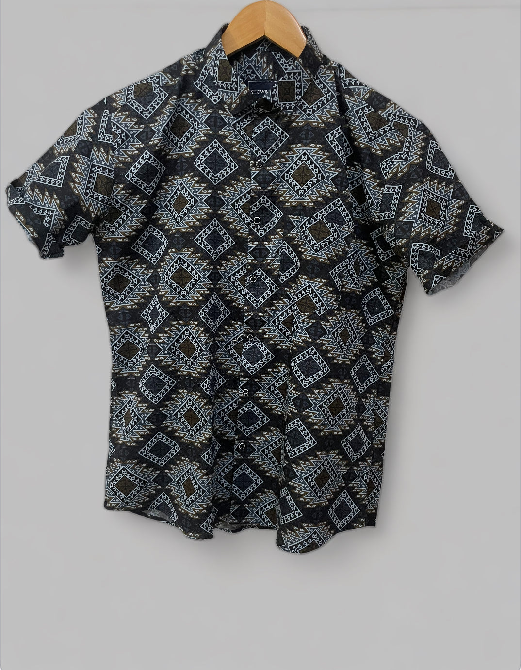 Charcoal Blue Printed Half Sleeves Cotton Shirt