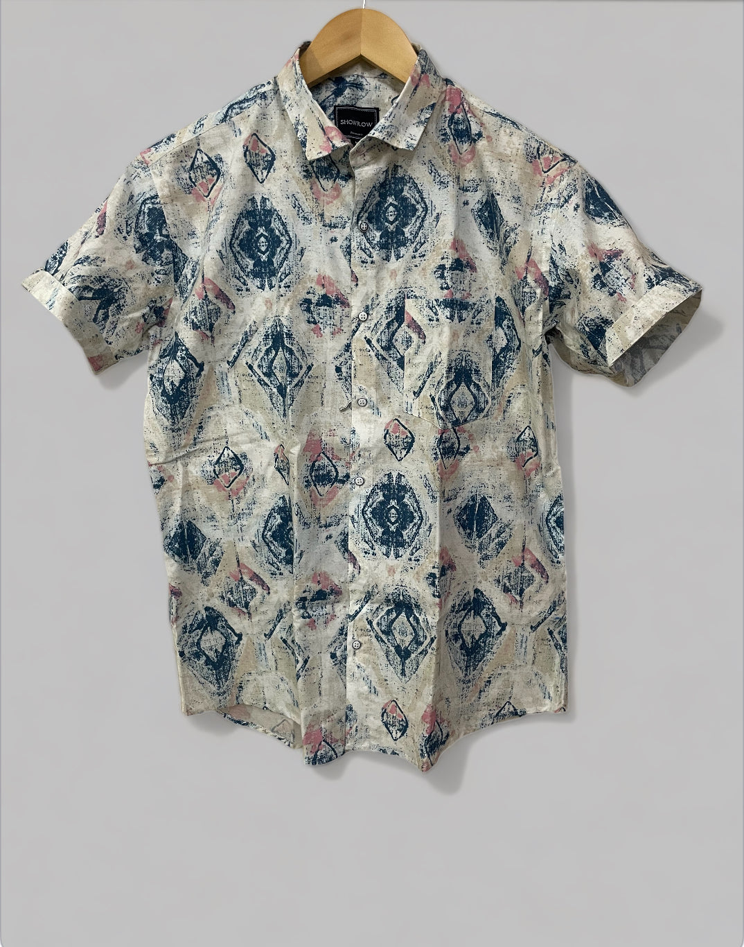 Cream Rich Printed Half Sleeves Cotton Shirt