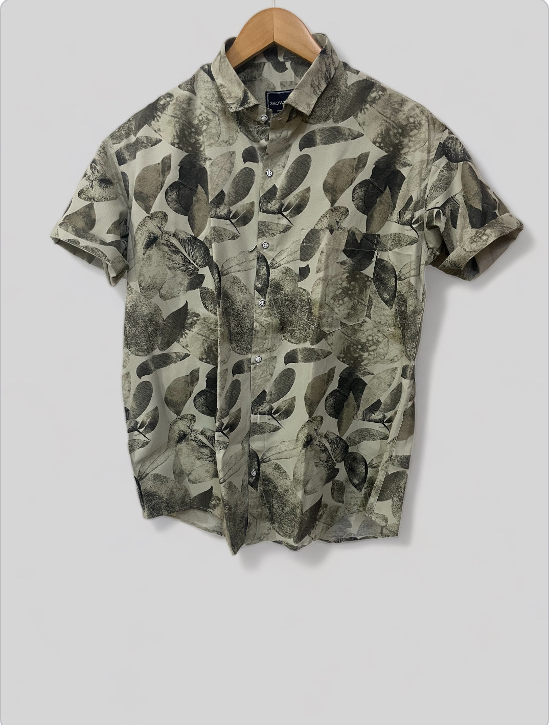 Creamy leaf Printed Half Sleeves Cotton Shirt