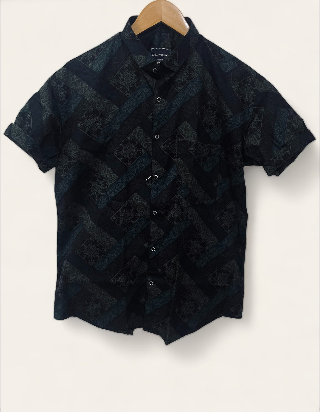 Midnight Blue Printed Half Sleeves Cotton Shirt