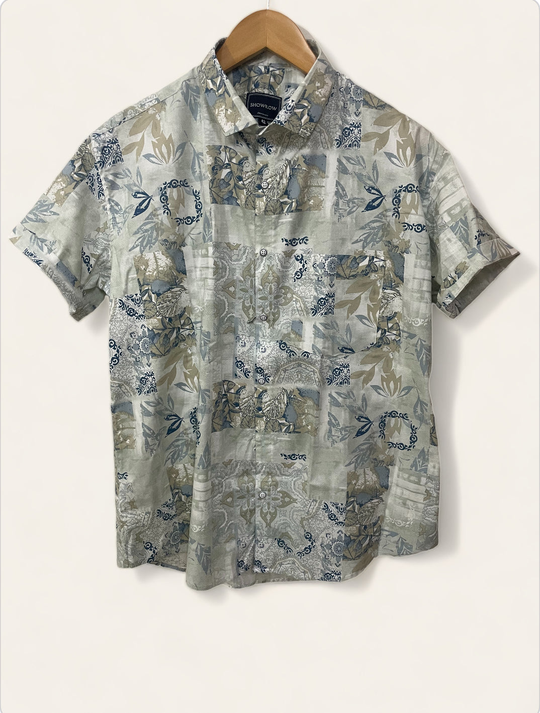 Pearl Blue Printed Half Sleeves Stretchable Cotton Shirt