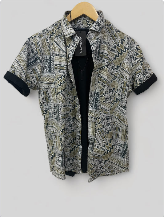 Paisley Pattern Gray Printed Half Sleeves Cotton Shirt
