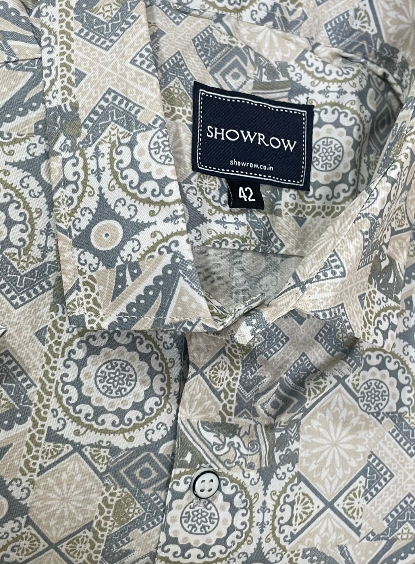 Ethnic Gray Printed Half Sleeves Cotton Shirt