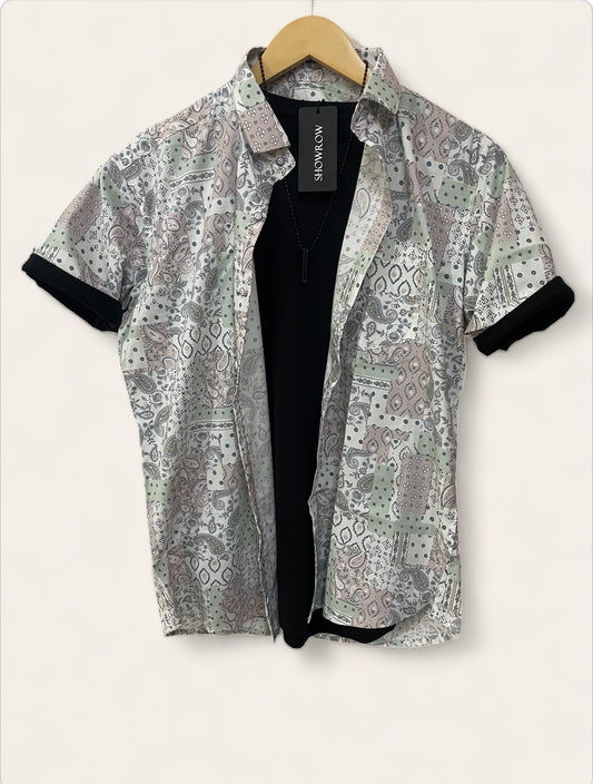 Beach Side Paisley Pattern Printed Half Sleeves Stretchable Cotton Shirt