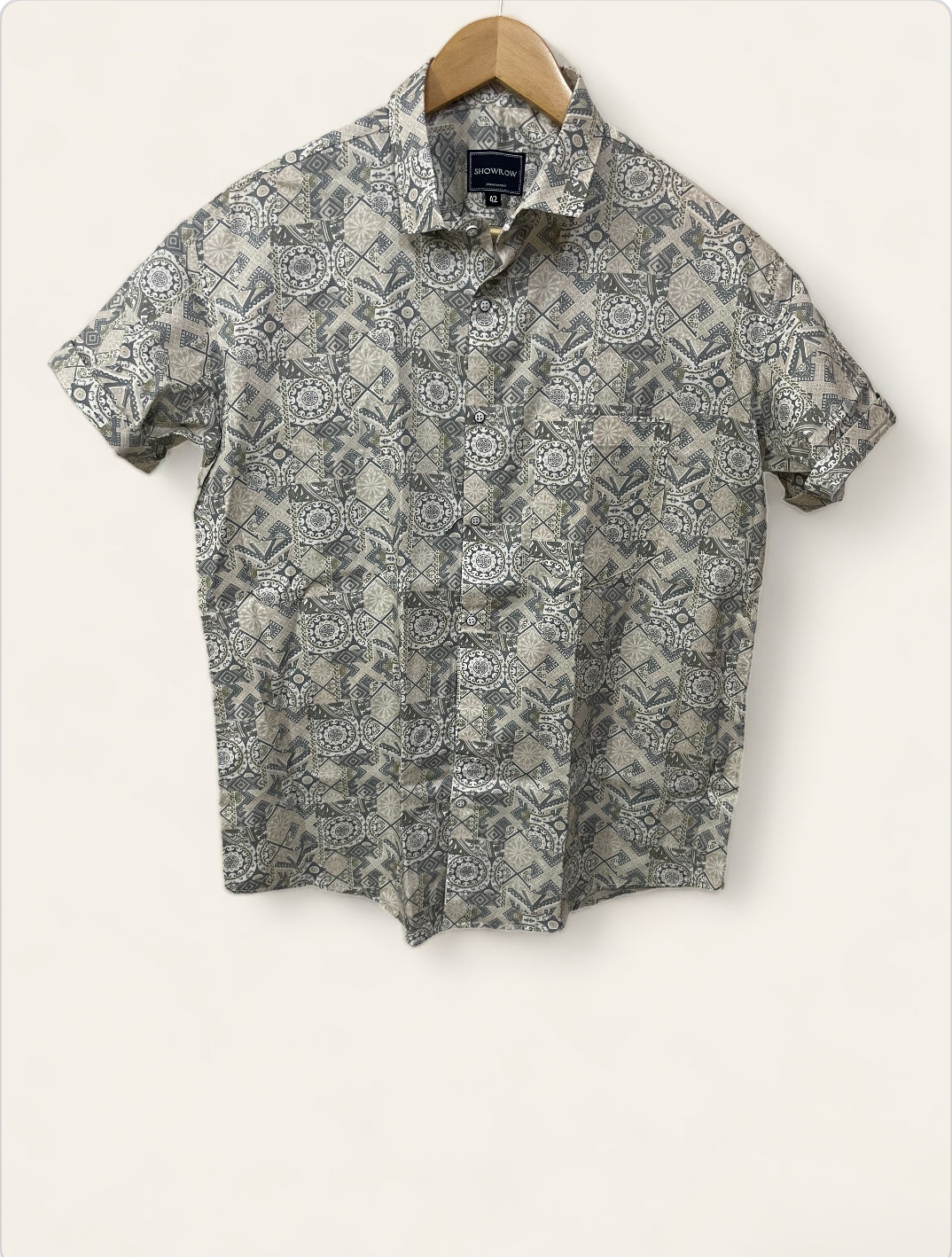 Ethnic Gray Printed Half Sleeves Cotton Shirt