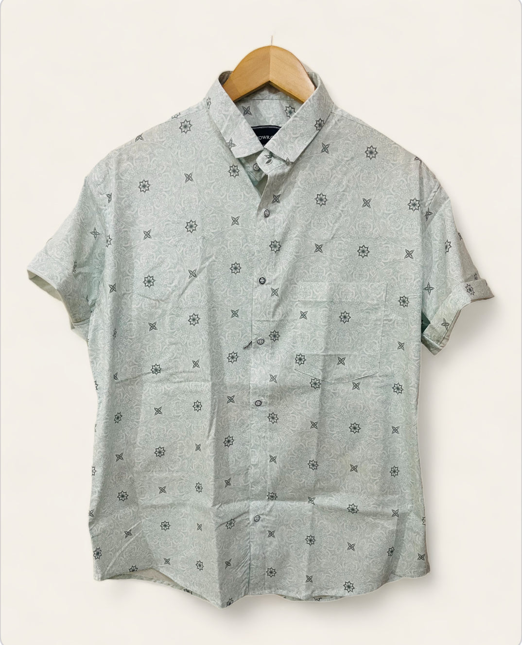 Sky Blue Printed Half Sleeves Stretchable Cotton Shirt