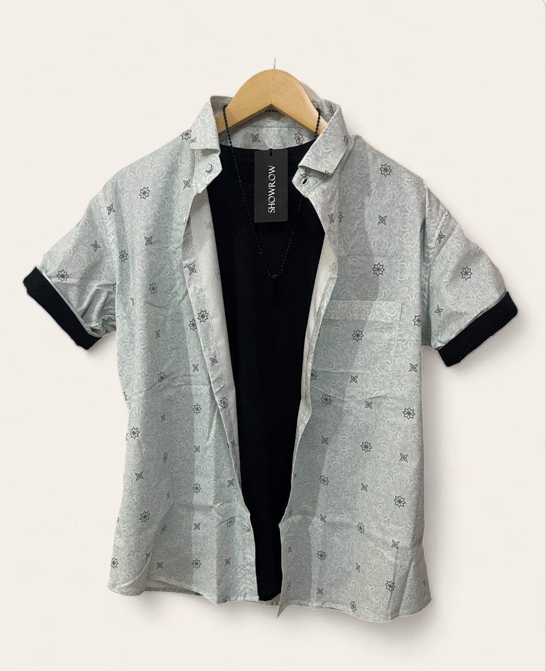 Sky Blue Printed Half Sleeves Stretchable Cotton Shirt