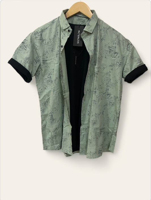 Mint Green Printed Half Sleeves Cotton Shirt