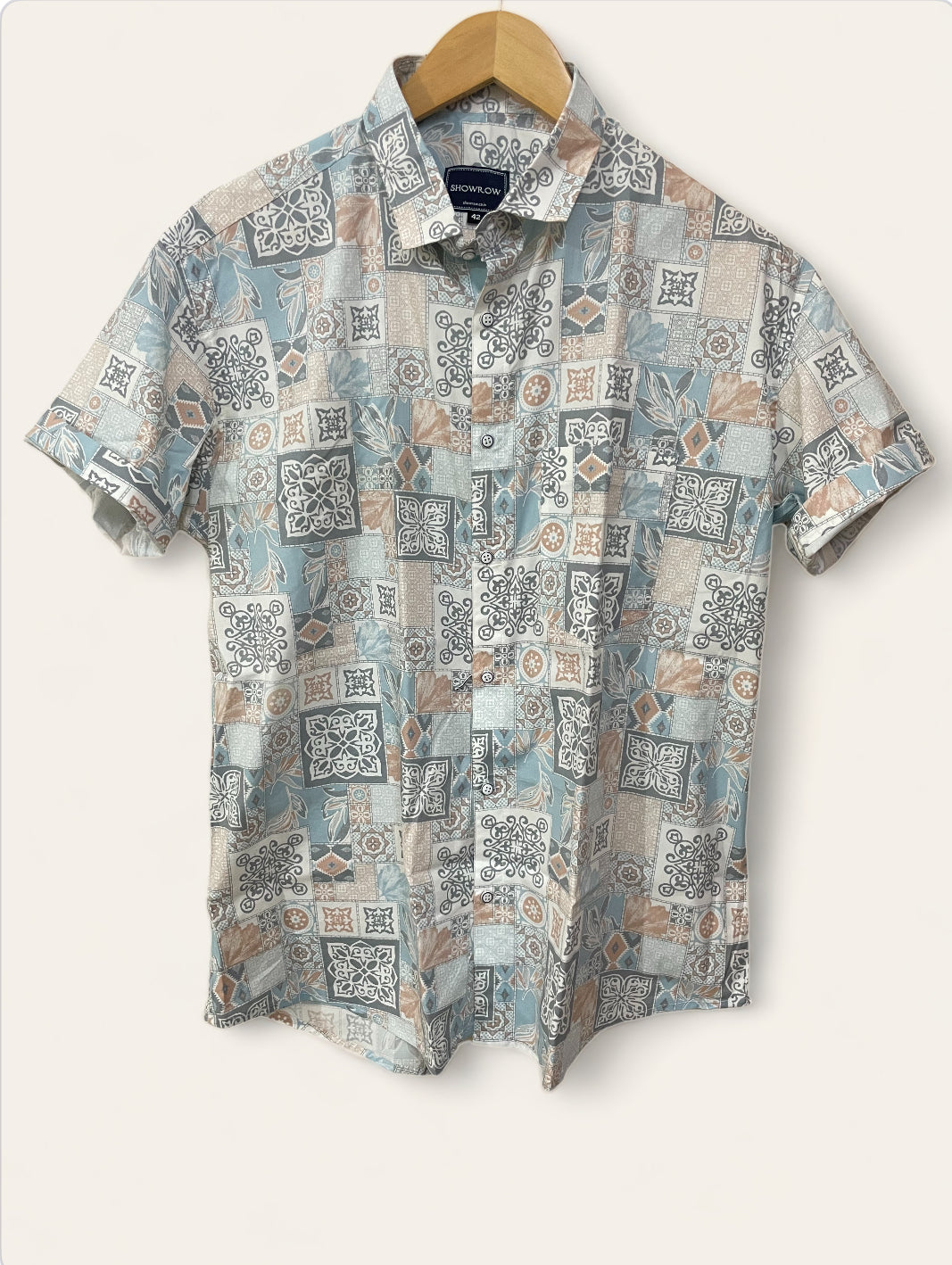 Paisley Pattern Sky Blue Printed Half Sleeves Stretchable Cotton Shirt