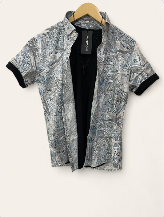 Sky Blue Printed Half Sleeves Stretchable Cotton Shirt