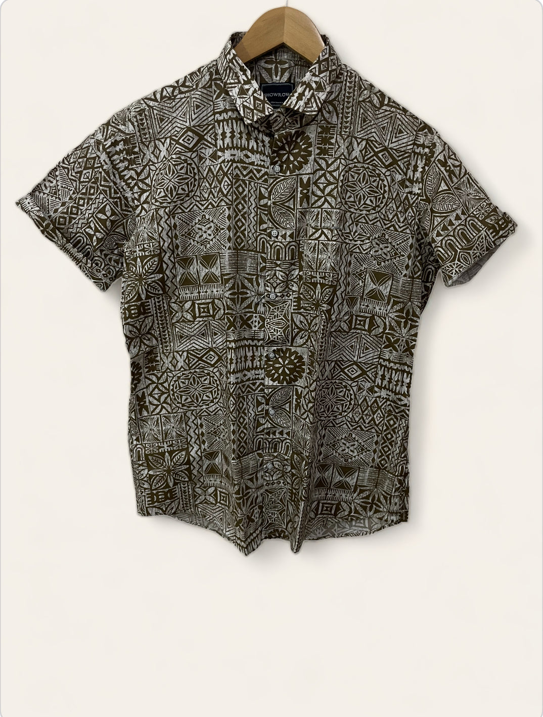 Dark Brown Printed Half Sleeves Cotton Shirt