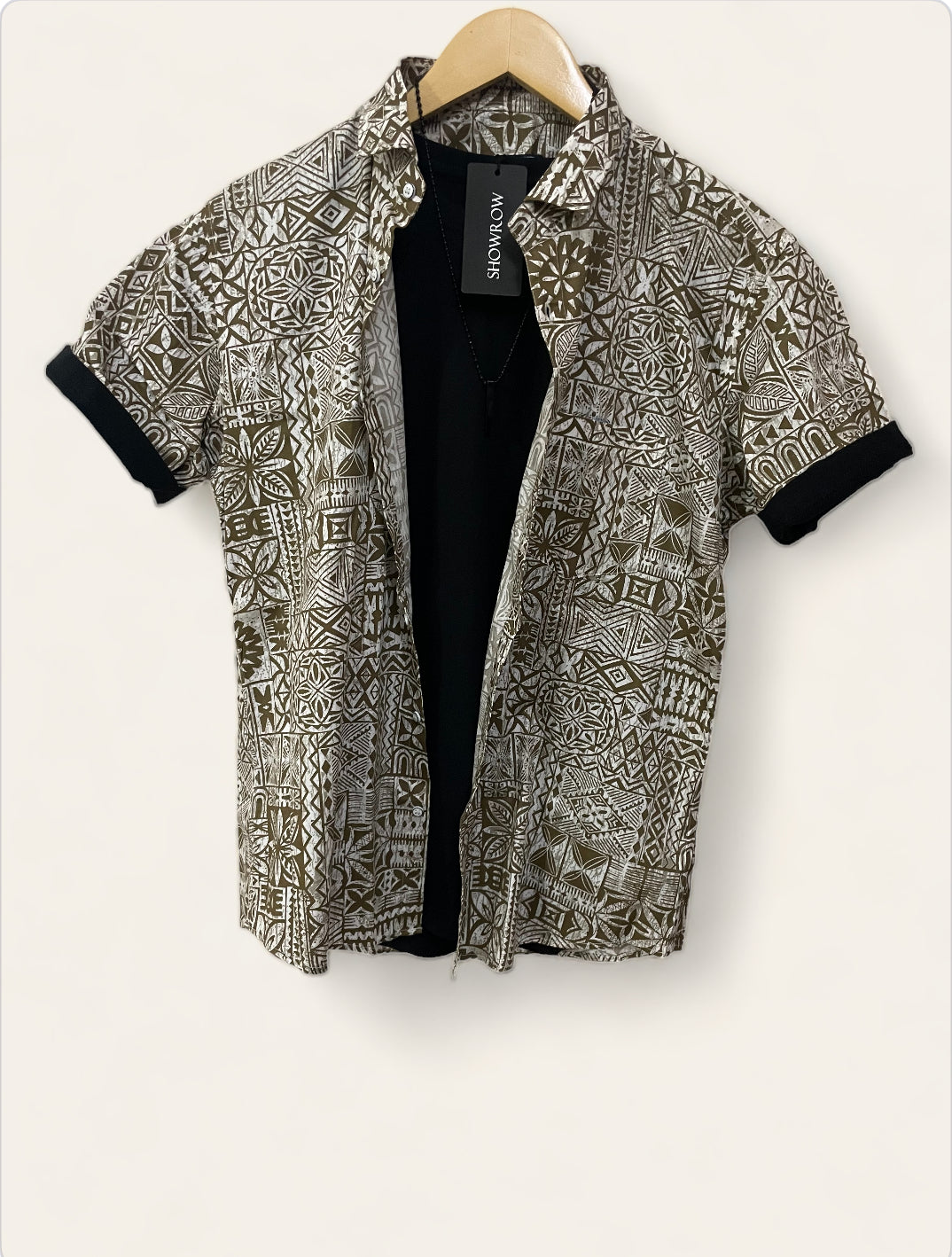 Dark Brown Printed Half Sleeves Cotton Shirt