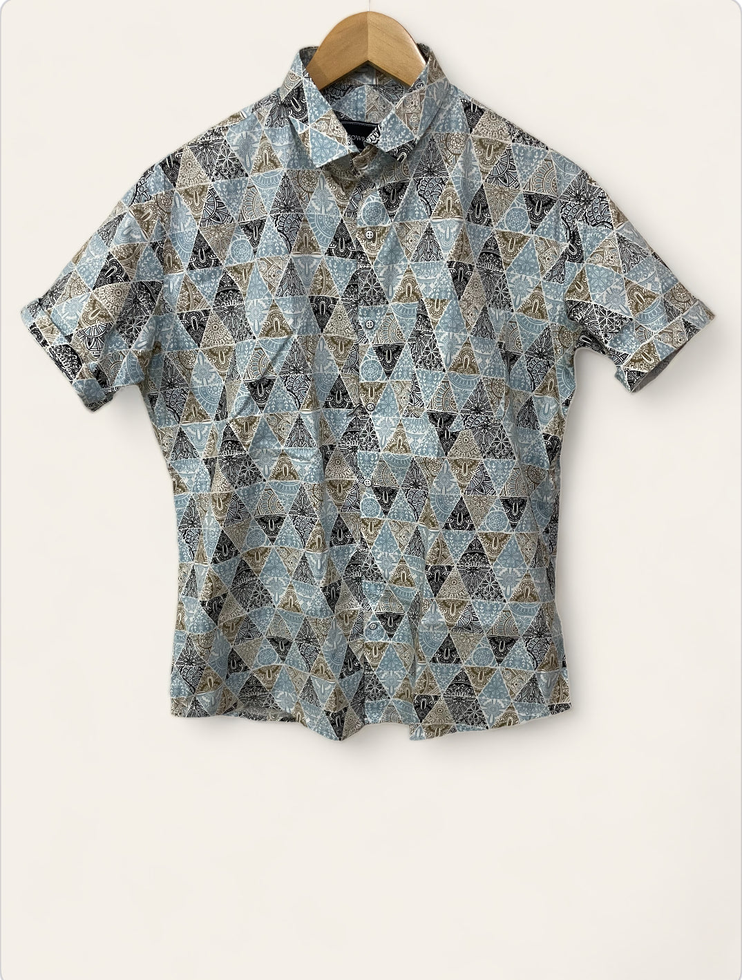 Sky Blue Printed Half Sleeves Stretchable Cotton Shirt