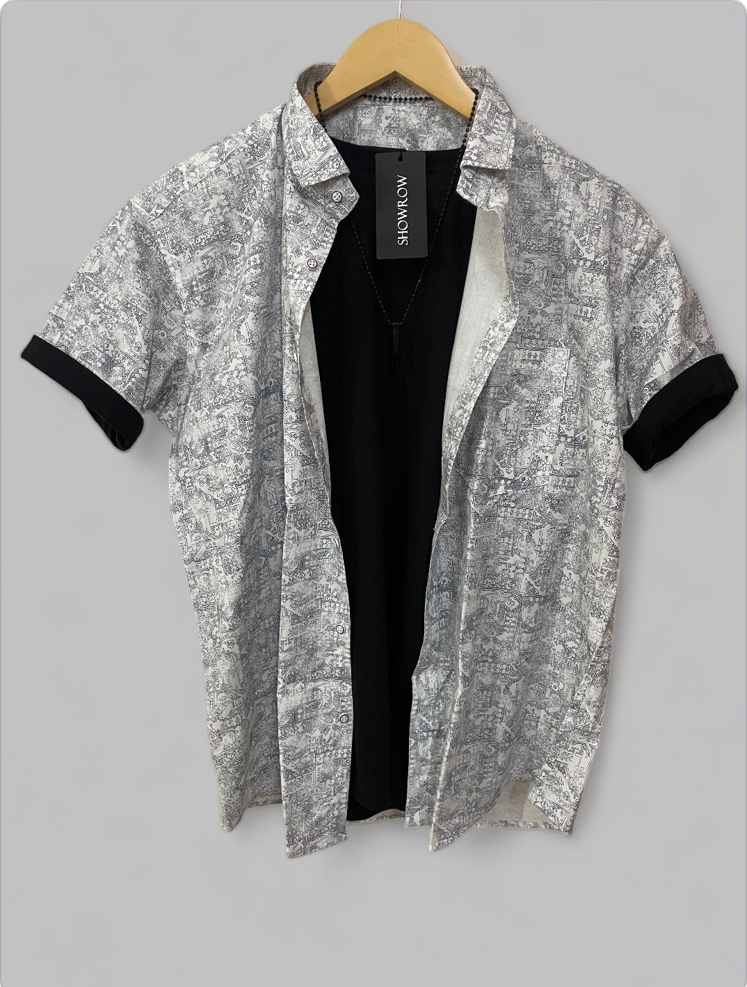 White Printed Half Sleeves Cotton Shirt