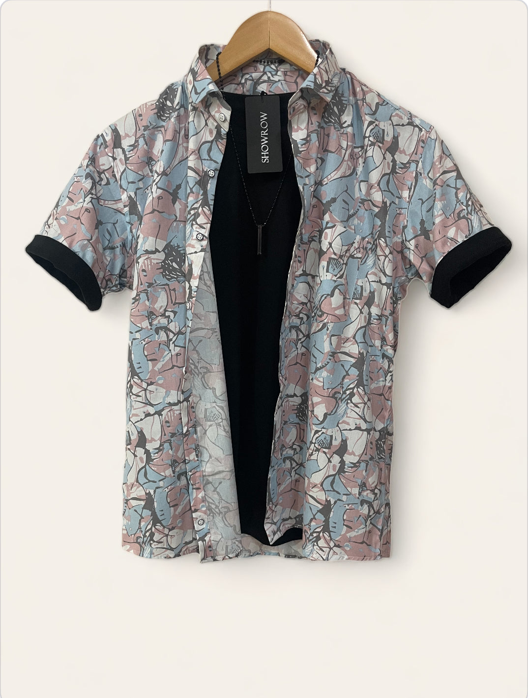 Sky Blue Printed Half Sleeves Cotton Shirt