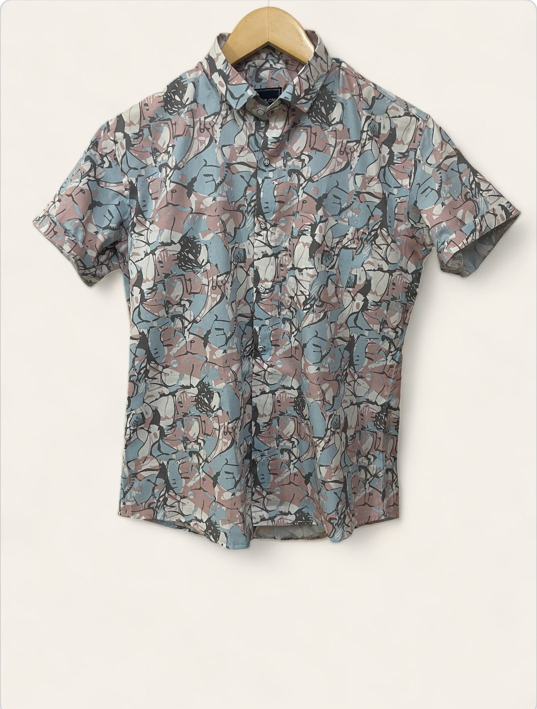 Sky Blue Printed Half Sleeves Cotton Shirt