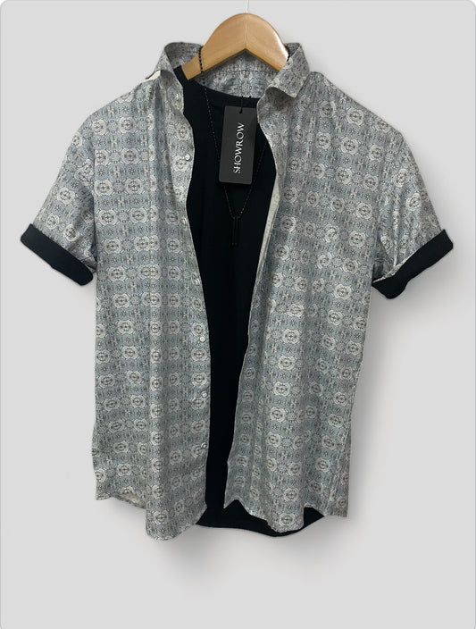 Gray Printed Half Sleeves Cotton Shirt