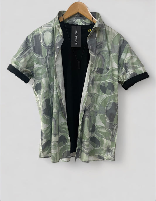 Green Shade Printed Half Sleeves Cotton Shirt
