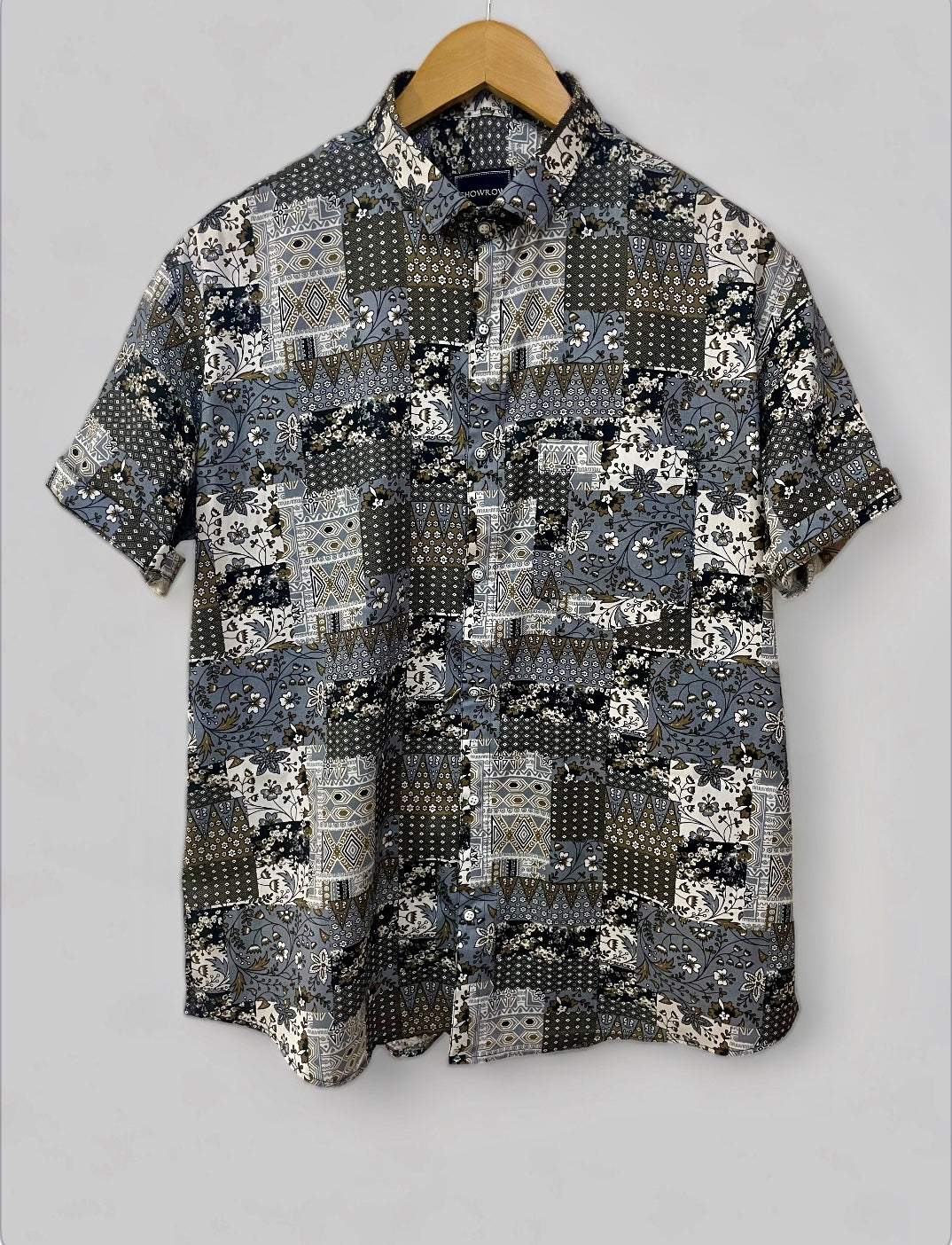 Navy Blue Printed Half Sleeves Cotton Shirt