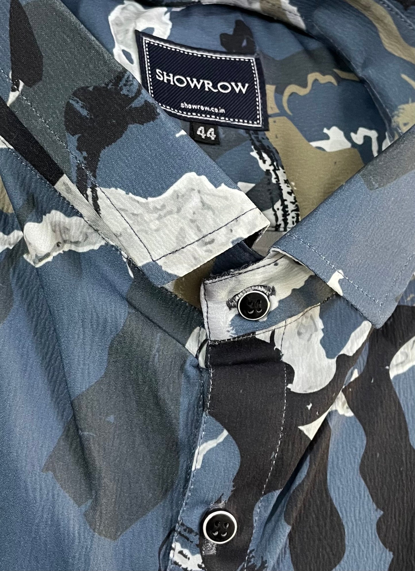 Navy Blue Abstract Printed Half Sleeves Cotton Shirt
