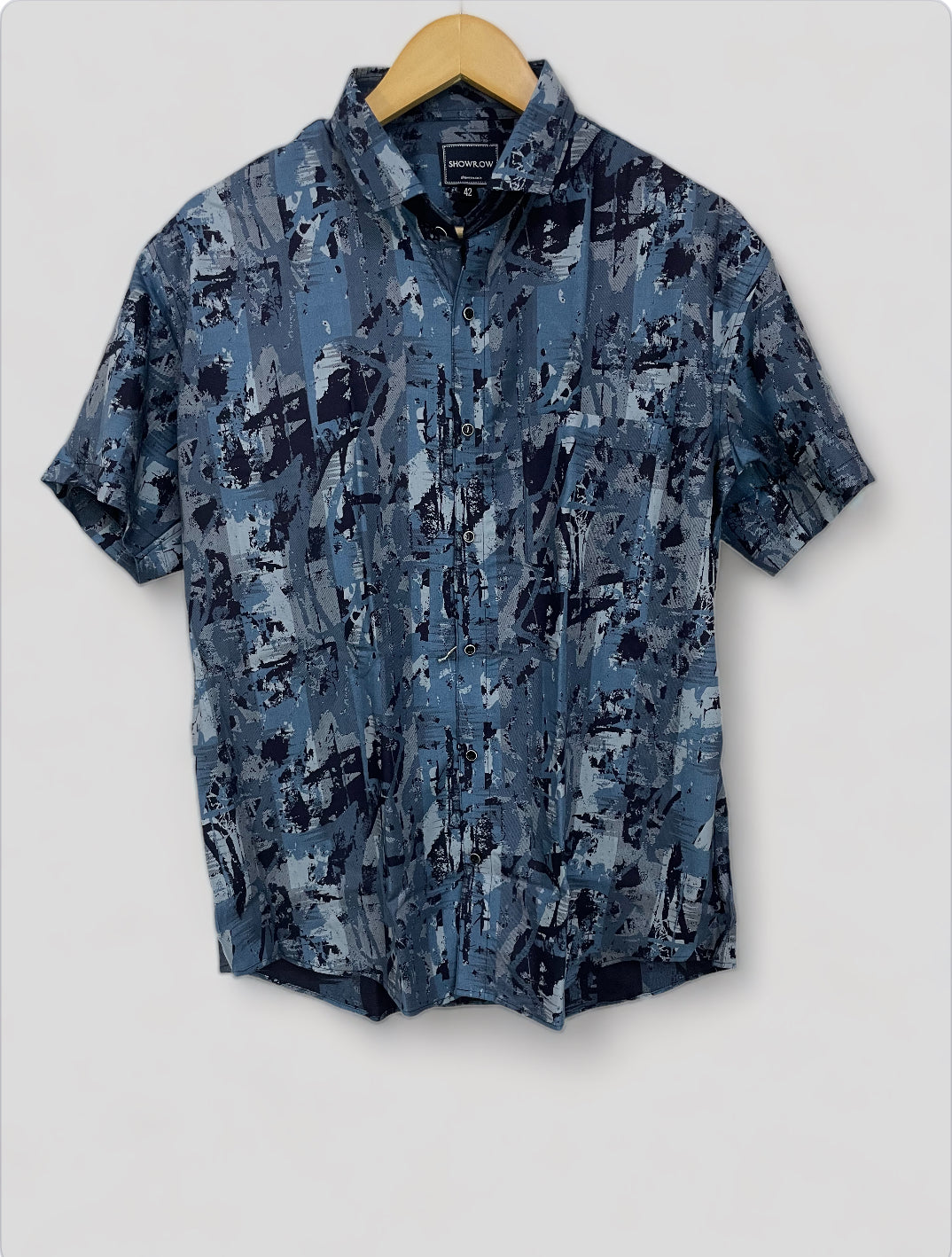 Blue Textured Stripes Printed Half Sleeves Cotton Shirt