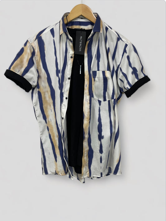 Blue Stripes Printed Half Sleeves Cotton Shirt